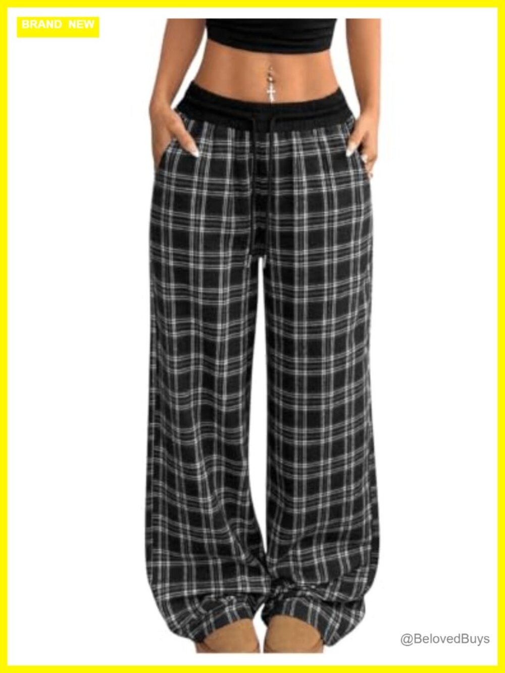 Womens Plaid Gingham Pajama Pants Baggy Cotton Lounge Wide Leg